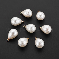 Colgantes de perlas de imitación de plástico abs, con lazo de latón chapado en oro, lágrima, blanco cremoso, 16x10mm, agujero: 1.5 mm