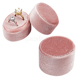 Caja de anillo de pareja de plástico con cubierta de terciopelo, caja de regalo del anillo de bodas, oval, marrón rosado, 5.65x5.4x4.6 cm