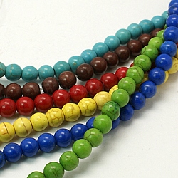 Chapelets de perles en turquoise synthétique, teinte, ronde, couleur mixte, 6mm, Trou: 1mm, 65 pcs / chapelet, 13.5 pouce
