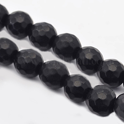 Facettes rondes en pierre noire naturelle perles brins, 6mm, Trou: 1mm, Environ 63 pcs/chapelet, 15.55 pouce