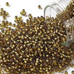 TOHO Round Seed Beads, Japanese Seed Beads, (389) Inside Color Topaz/Gray Lined, 11/0, 2.2mm, Hole: 0.8mm, about 1110pcs/bottle, 10g/bottle