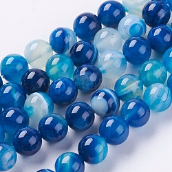 Fili di agata rigata naturale tinta unita / fili di perline agata fasciati, blu royal, 8mm, Foro: 1 mm, circa 48pcs/filo, 15.2 pollice