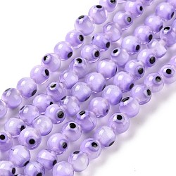 Hechos a mano de cristal de murano mal ojo hebras de perlas redondas, púrpura, 6mm, agujero: 1 mm, aproximamente 64 pcs / cadena, 14.57'' (37 cm)