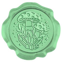 Autocollants de sceau de cire adhésifs craspire, décoration de sceau d'enveloppe, pour le cadeau de bricolage de scrapbooking d'artisanat, vert jaune, motif aux champignons, 3 cm, environ 50 pcs / boîte