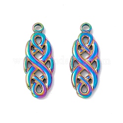 Ion Plating(IP) 201 Stainless Steel Pendants, Knot Charms, Rainbow Color, 29x11x2.5mm, Hole: 2.5mm