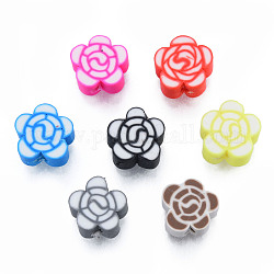 Handmade Polymer Clay Beads, Flower, Mixed Color, 9~10x9~10x4.5~5mm, Hole: 1.4~1.8mm
