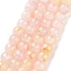 Chapelets de perles en verre craquelé peint, avec de la poudre d'or, ronde, rose, 8mm, Trou: 1.2mm, Environ 103 pcs/chapelet, 30.08~30.7'' (76.4~78 cm)