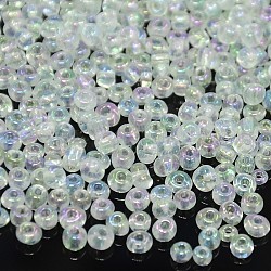 Glass Seed Beads, Trans. Colors Rainbow, Round, Clear, Size: about 4mm in diameter, hole:1.5mm, about 1000pcs/100g