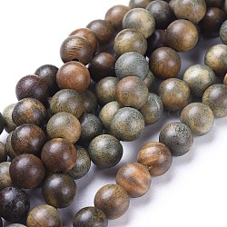 Chapelets de perles en bois de santal naturelles, ronde, olive, 4mm, Trou: 1mm, Environ 98 pcs/chapelet, 15.5 pouce (39.5 cm)
