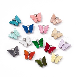 Charms in acrilico, con il platino ritrovamento in lega tono, fascino farfalla, colore misto, 13x14x3mm, Foro: 2 mm