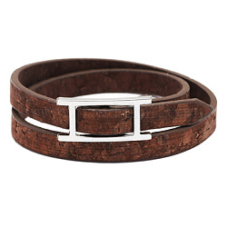 Adjustable Imitation Leather Double Wrap Bracelets, with Alloy Magnetic Clasps, Coconut Brown, 15.15 inch(38.5cm), 7mm
