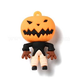 Halloween PVC Plastic Cartoon Big Pendants, for DIY Keychain Making, Pumpkin Charm, Black, 56x31x19mm, Hole: 3.2mm