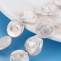 Natural Keshi Pearl Beads Strands, Cultured Freshwater Pearl, Flat Round, Seashell Color, 16~18x3~8mm, Hole: 0.6mm, about 22~23pcs/strand, 14.57~15.35 inch(37~39cm)