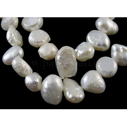 Natural Cultured Freshwater Pearl Beads Strands, Grade B, Dyed, Two Sides Polished, White, about 4-5mm in diameter, hole: 0.8mm, 14 inch/strand, about 76pcs/strand