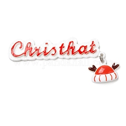 Cabochons en résine opaque sur le thème de Noël, avec boucles en fer couleur platine, chapeau de Noël, rouge-orange, 78x35x7mm
