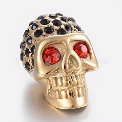 304 strass perline in acciaio inox, perline con foro grande, testa del cranio, rubino, oro, 21.5x13x13mm, Foro: 6 mm