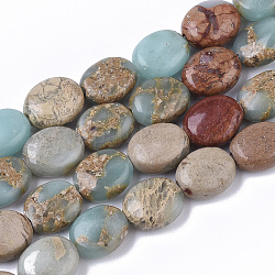 Chapelets de perles en jaspe aqua terra naturel, ovale, 10x8x4~5mm, Trou: 1mm, Environ 39~41 pcs/chapelet, 15.35 pouce (39 cm)