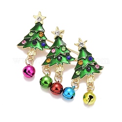 Árbol de navidad con pin de esmalte de campana con pedrería, insignia de aleación para ropa de mochila, dorado, colorido, 44x57x9mm