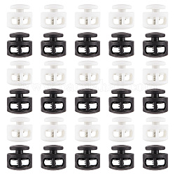 GORGECRAFT 40PCS 2 Colors Plastic Cord Locks End Lanyard String Clips Spring Elastic Cord Stopper Fastener Slider Toggles Clip Double Hole Round Ball for Drawstrings Shoelaces Backpack Bags