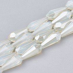 Abalorios de vidrio electroplate hebras, imitación de vidrio de jade, facetados, florero, crema, 14x6x6mm, agujero: 1.2 mm, aproximamente 50 pcs / cadena, 27.1 pulgada
