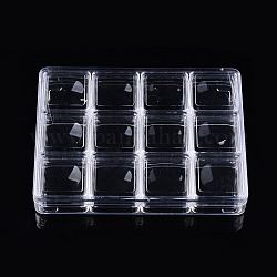 Contenedores rectangulares de almacenamiento de cuentas de plástico de poliestireno, con 12 Uds cajas pequeñas cuadradas, Claro, contenedor: 16.5x12.5x2.5cm, caja pequeña: 4x4x2.2 cm, tamaño interno: 3.4x3.4 cm