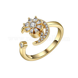 Регулируемое отверстие, вращающееся кольцо из латуни и циркония, манжеты кольца, цветок с луной, золотые, 11 мм