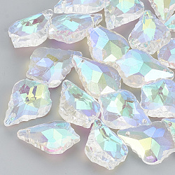 Plated Faceted Leaf Glass Beads, Clear AB, 22x16x8mm, Hole: 2mm