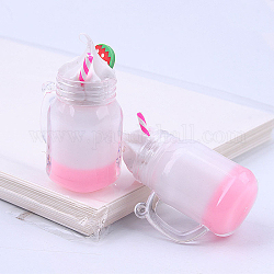 Plástico con colgantes acrílicos, té de burbujas de imitación, rosa, 34x20mm, agujero: 2 mm