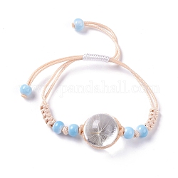 Bracelet à maillons de fleurs pressées à sec fait à la main pour fille femme, bracelet réglable en perles de verre babysbreath, gris clair, diamètre intérieur: 5/8~ 3-1/8 pouce (1.5~7.9 cm)
