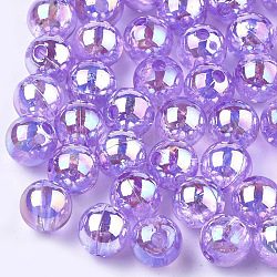 Perles en plastique transparentes, de couleur plaquée ab , ronde, support violet, 6mm, trou: 1.6 mm, 4500 pcs / 500 g