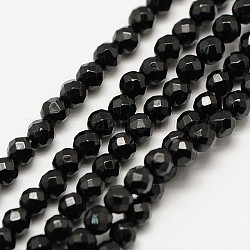 Natural Black Spinel Bead Strands, Faceted Round, 2mm, Hole: 0.8mm, about 190pcs/strand, 16 inch
