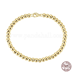 925 серебряный круглый браслет-цепочка с шариками, со штампом s925, золотые, 6-1/2 дюйм (16.5 см)