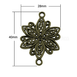 Tibetan Style Flower Links connectors, Cadmium Free & Nickel Free & Lead Free, Antique Bronze, 40x28x2mm, Hole: 3mm