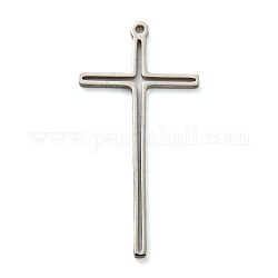 304 Stainless Steel Pendants, Cross Charm, Religion, Stainless Steel Color, 26x12.5x1mm, Hole: 1mm