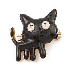 Alloy Enamel Brooch Pin, Cat, Black, 26.5x26x11.5mm