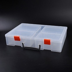 Plastic Bead Containers, Flip Top Bead Storage, Removable, 4 Compartments, Rectangle, Clear, 14-1/4x10-5/8x2-3/4 inch(36.3x27x7cm), Compartments: about 16.5x12.6x6cm, 4 Compartments/box