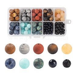 232pcs 10 perles rondes de pierres précieuses naturelles et synthétiques de style, pour les bijoux de planète de thème de système solaire de bricolage, couleur mixte, 6~11mm, trou: 1~1.5