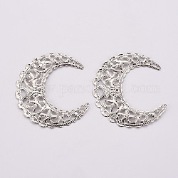 Iron Filigree Joiners Links, Etched Metal Embellishments, Hollow Out, Crescent Moon, Platinum, 43x37.5x0.5mm, Hole: 1.2mm