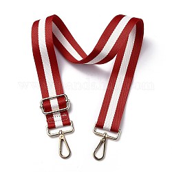 Sangle de chaîne de sac en nylon réglable, avec fermoirs pivotants en fer doré clair, pour les accessoires de remplacement de sac, rouge et blanc, rayure, 82~147x3.9 cm