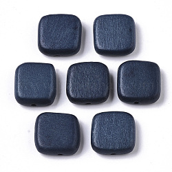 Painted Natural Wood Beads, Square, Marine Blue, 16x15x5.5mm, Hole: 1.5mm