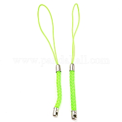 Polyester Cord Mobile Straps, with Platinum Plated Iron Findings, Lawn Green, 8~9cm