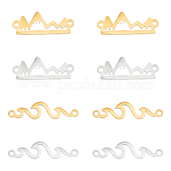 Unicraftale 16Pcs 4 Styles 201 Stainless Steel Connector Charms, Hollow Links, Mountain & Wave Shape, Golden & Stainless Steel Color, 6~21.5x8~24x1mm, Hole: 1.4mm, 4pcs/style