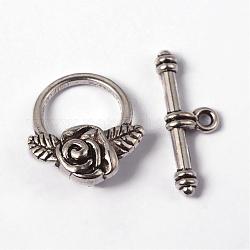 Tibetan Style Toggle Clasps, Lead Free & Cadmium Free & Nickel Free, Antique Silver, Flower: 18x19mm, Bar: 4x24mm, Hole: 2mm