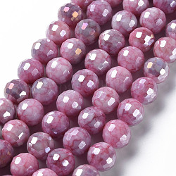 Cuisson opaque de perles de verre peintes, facette, ronde, vieille rose, 10x9.5mm, Trou: 1.2mm, Environ 45 pcs/chapelet, 14.96'' (38 cm)