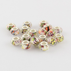 Large Hole Printed Acrylic European Beads, with Silver Tone Brass Double Cores, Faceted Rondelle, Champagne Yellow, 14x9mm, Hole: 5mm