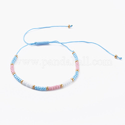 Регулируемые нейлоновые нити плетеные браслеты из бисера, с круглыми стеклянными шариками, красочный, внутренний диаметр: 1-5/8~4 дюйм (4~10 см)