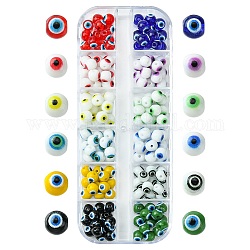 156 pièces 12 couleurs cuisson perles de verre peintes, ronde avec le mauvais œil, couleur mixte, 6x5mm, Trou: 1.2mm, 13 pcs / couleur