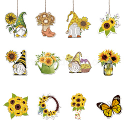 CREATCABIN 36Pcs Sunflower Wooden Ornaments Flower Wooden Pendant Decorations Gnome Hanging Ornaments Tags Wooden Ornaments Craft Tree Decor with Rope for Sunflower Theme Birthday Party Favor Supplies
