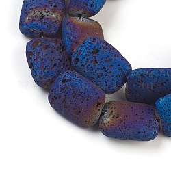 Brins de perles de pierre de lave naturelle galvanisées, rectangle, bleu plaqué, 20x15x6.5mm, Trou: 1mm, Environ 19 pcs/chapelet, 14.6 pouce (37 cm)