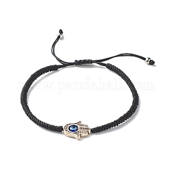 Main hamsa / main de miriam avec bracelet de perles tressées mauvais œil pour fille femmes, noir, diamètre intérieur: 2~3-1/8 pouce (5.2~8 cm)